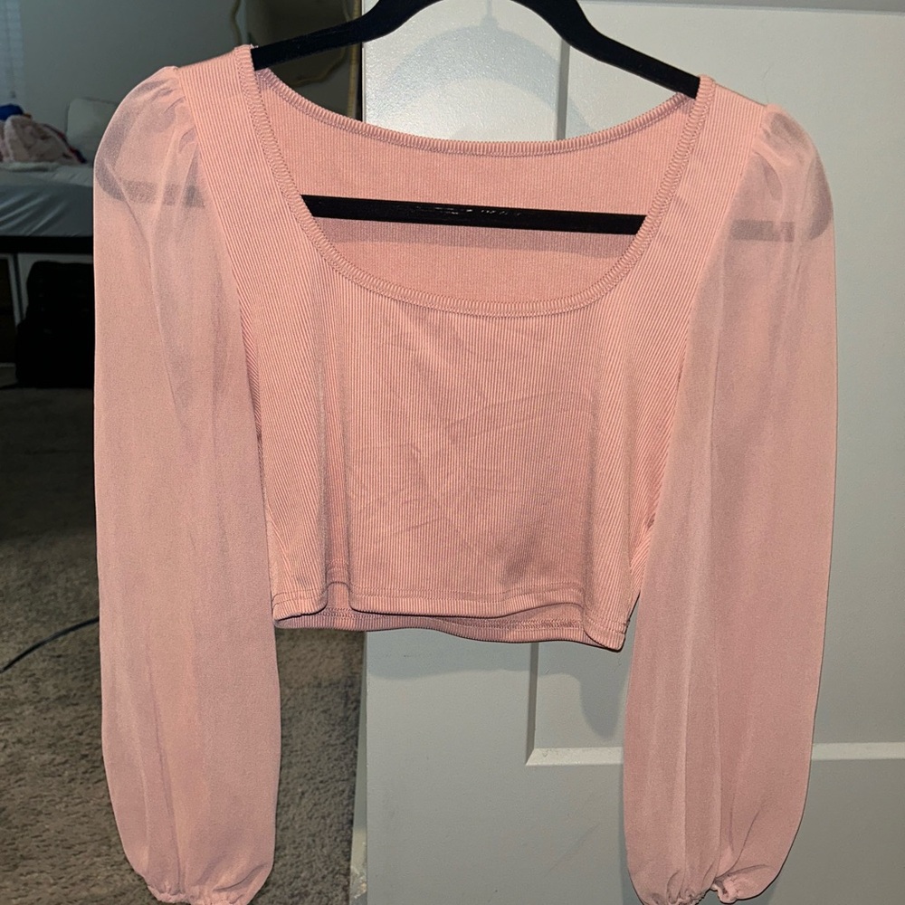 SHEIN Pink Sheer Sleeve Blouse